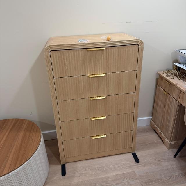 Five-drawer oak dresser, assembled